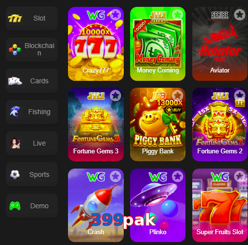 Main screen of 399Pak game page for PK players